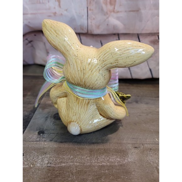 Ceramic brown easter bunny AS IS rabbit carrot bow decor figure - Picture 6 of 9